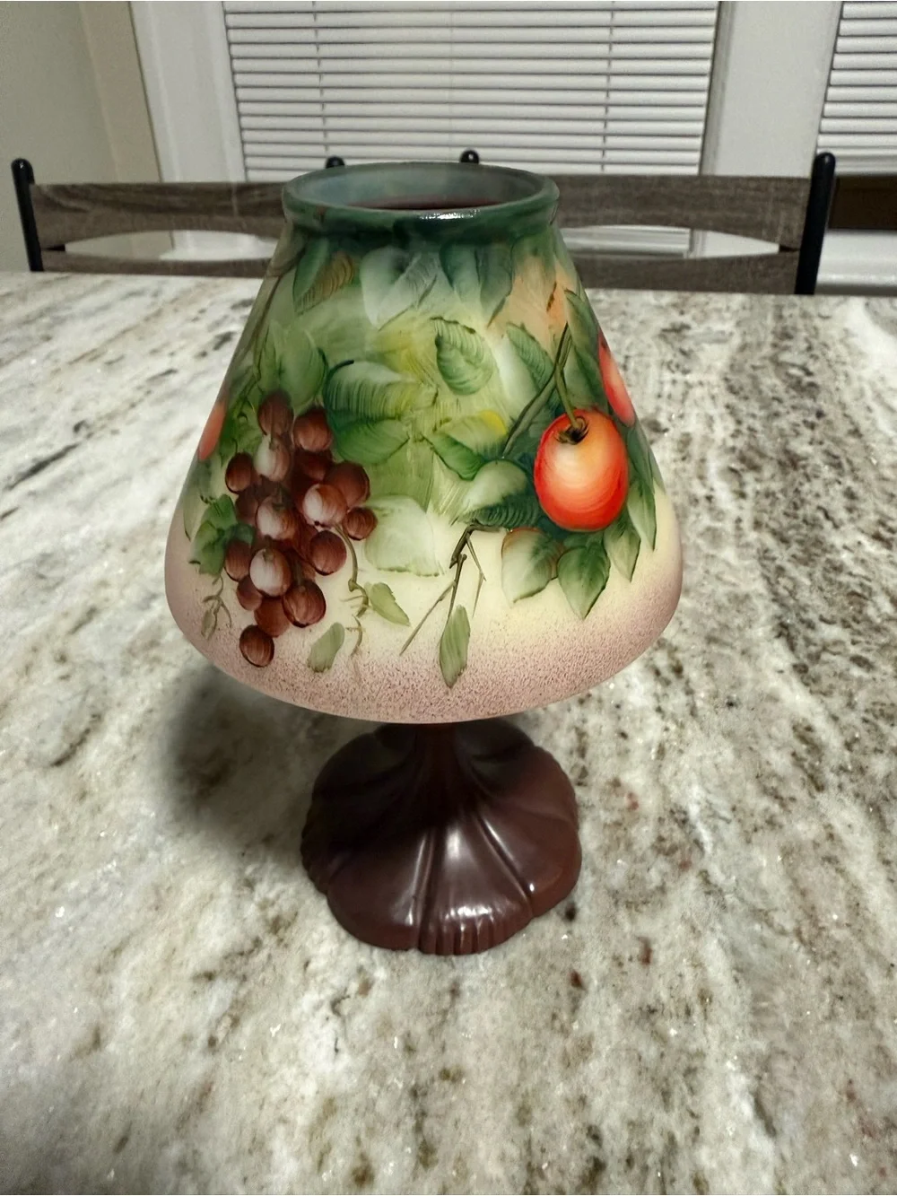 Vintage 7” Fruit & Grape Glass Shade Candle Lamp